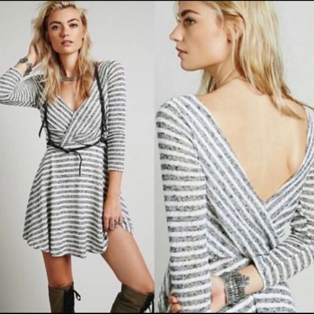 Free People Striped Knit V-neck Dress - Picture 1 of 7